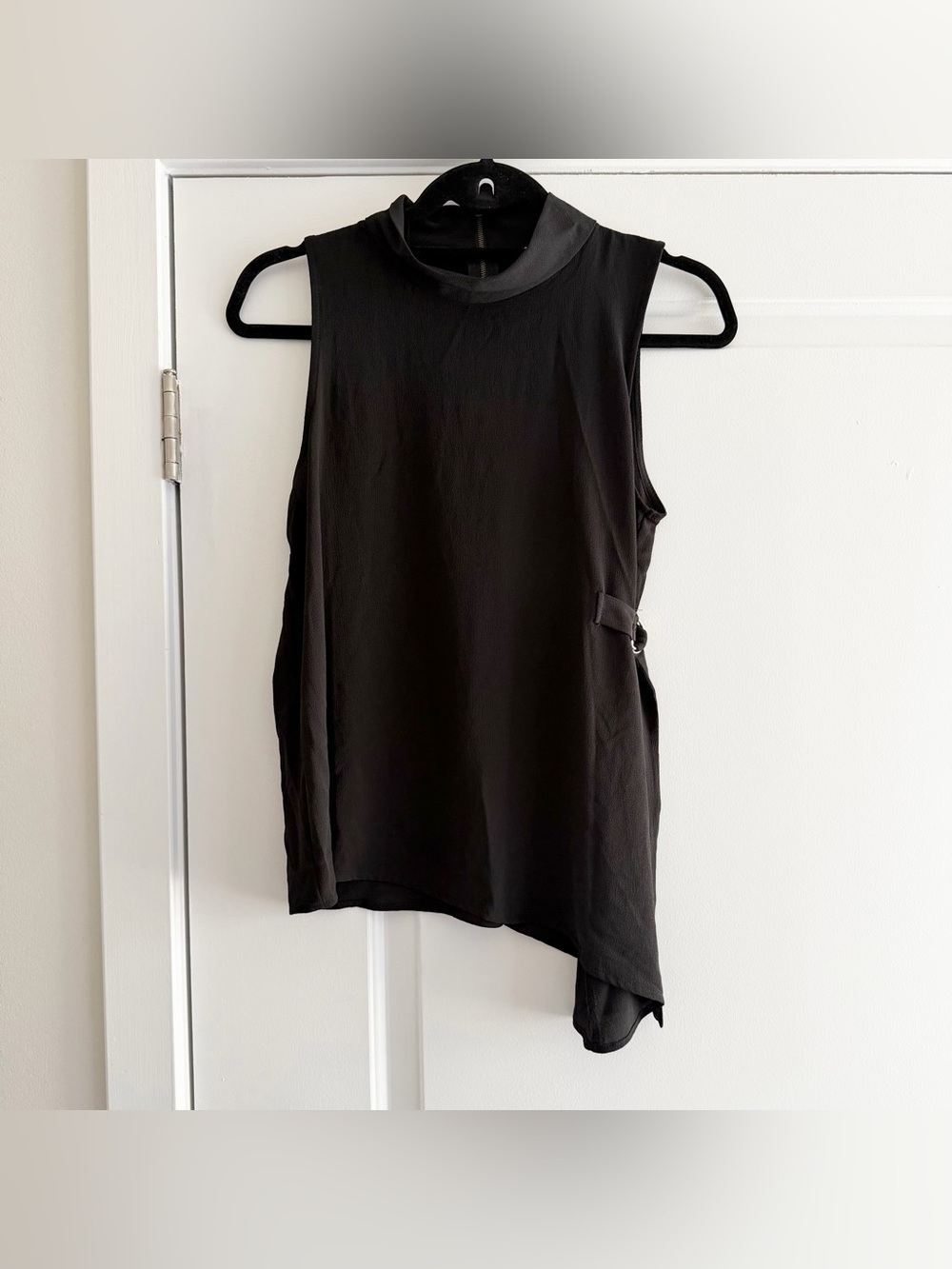 Monteau Black Asymmetrical Sleeveless Mock Neck Blouse
